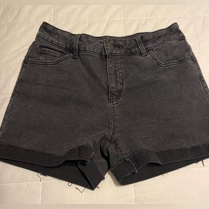 Black distressed jean shorts